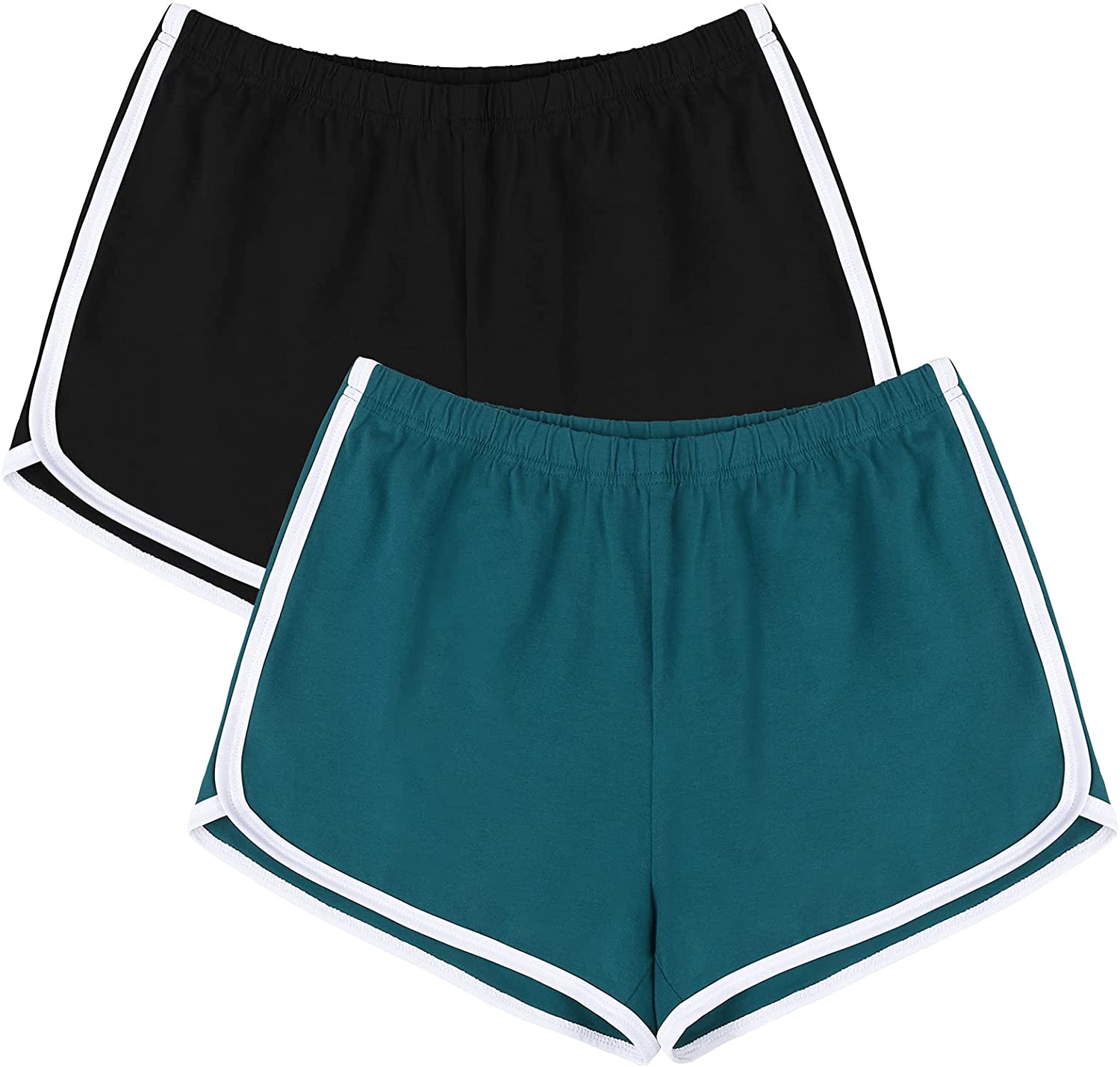 URATOT 2 Pack Cotton Sports Shorts Yoga Dance Short Pants Summer Running Athletic Elastic Waist Shorts 