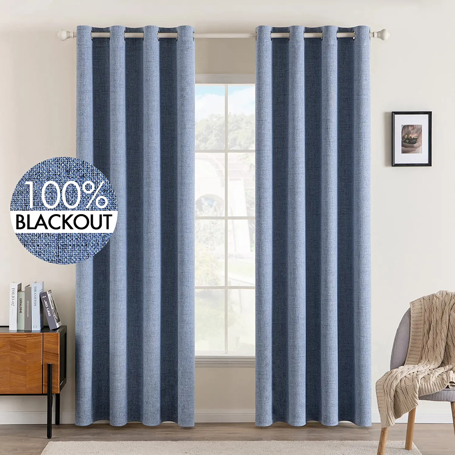 MIULEE 90 Inches Linen Textured Curtains for Bedroom 100% Blackout