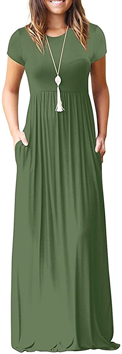 VIISHOW Women's Short Sleeve Loose Plain Maxi Dresses Casual Long Dresses  with P | eBay