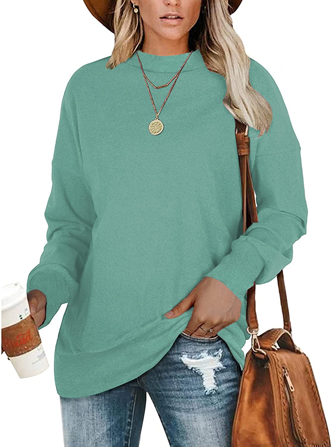 PLMOKEN Plus Size Sweatshirts for Women Casual Long Sleeve Round Neck Shirts  tun