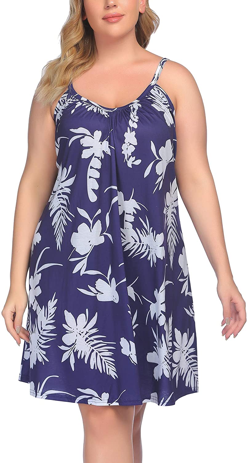 Plus Size Women'S Floral Print Pajama Slip Dress