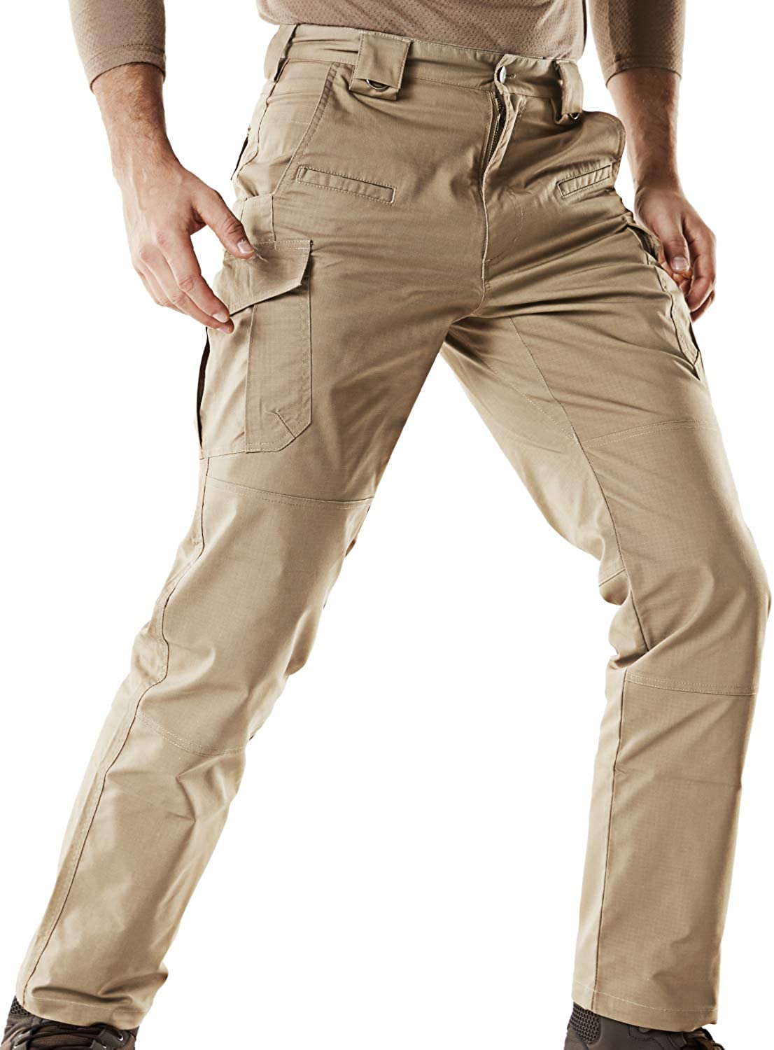 CQR Men's Flex Stretch Tactical Pants Lightweight EDC Outdoor Hiking Work Pants Water Resistant Ripstop Cargo Pants 