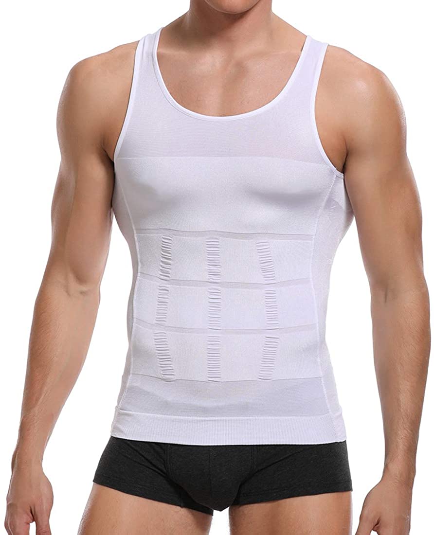 Vaslanda Mens Slimming Shaper Vest Compression Undershirts Moobs Tight Tank  Top
