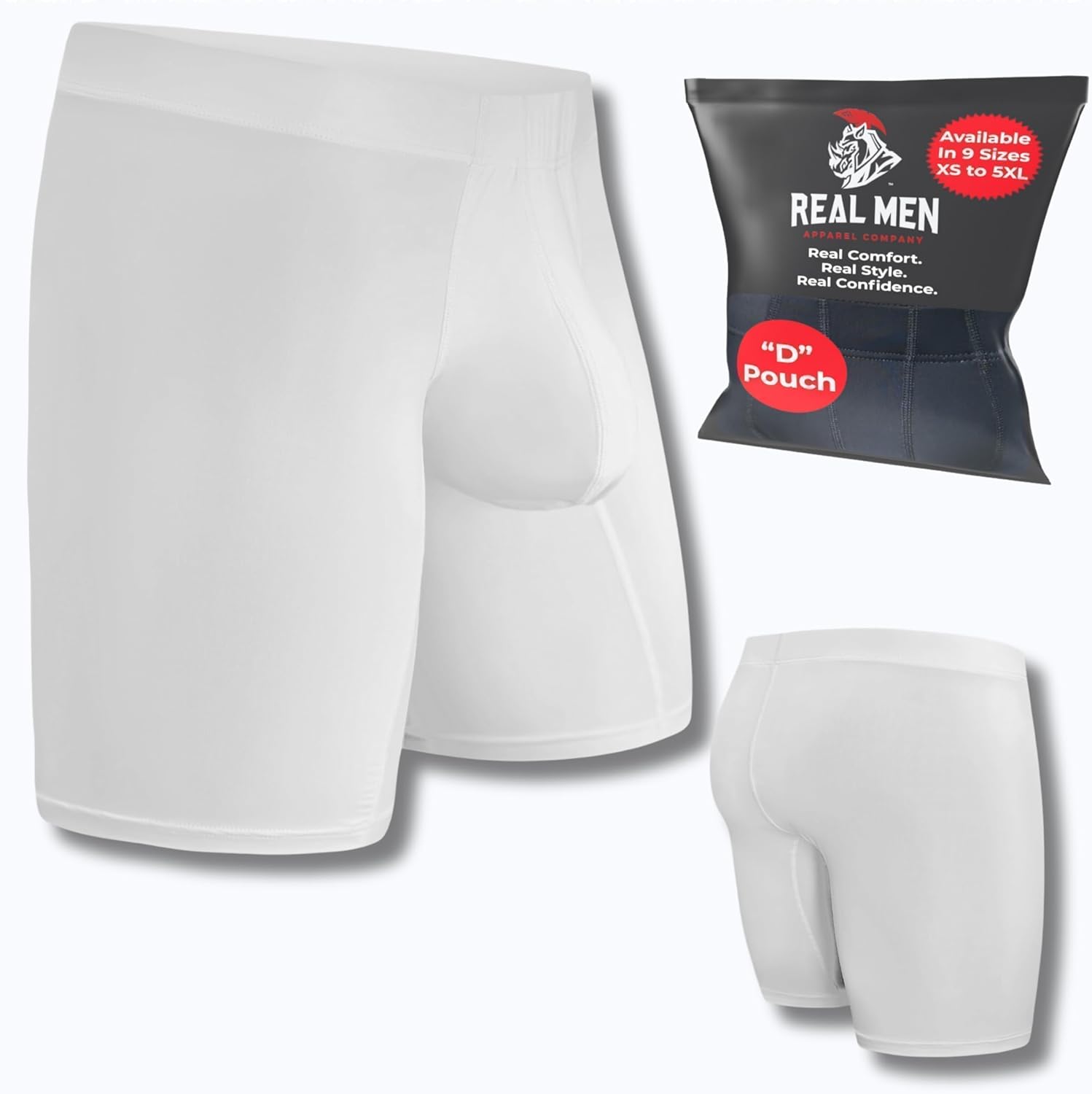 Real Men Athletic Underwear with Support Pouch - 1 or 4 Pack 9in Nylon  Briefs - Size B or D Pouch - XS-5XL