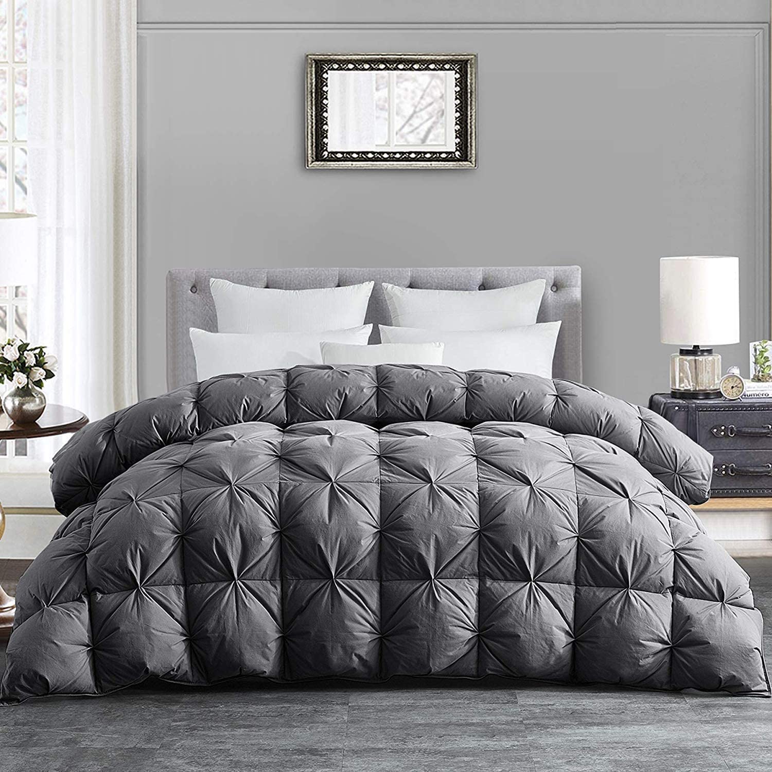 HOMBYS Feather and Down Comforter, Pinch Pleat Super Pinch Pleat Thick  Fluffy