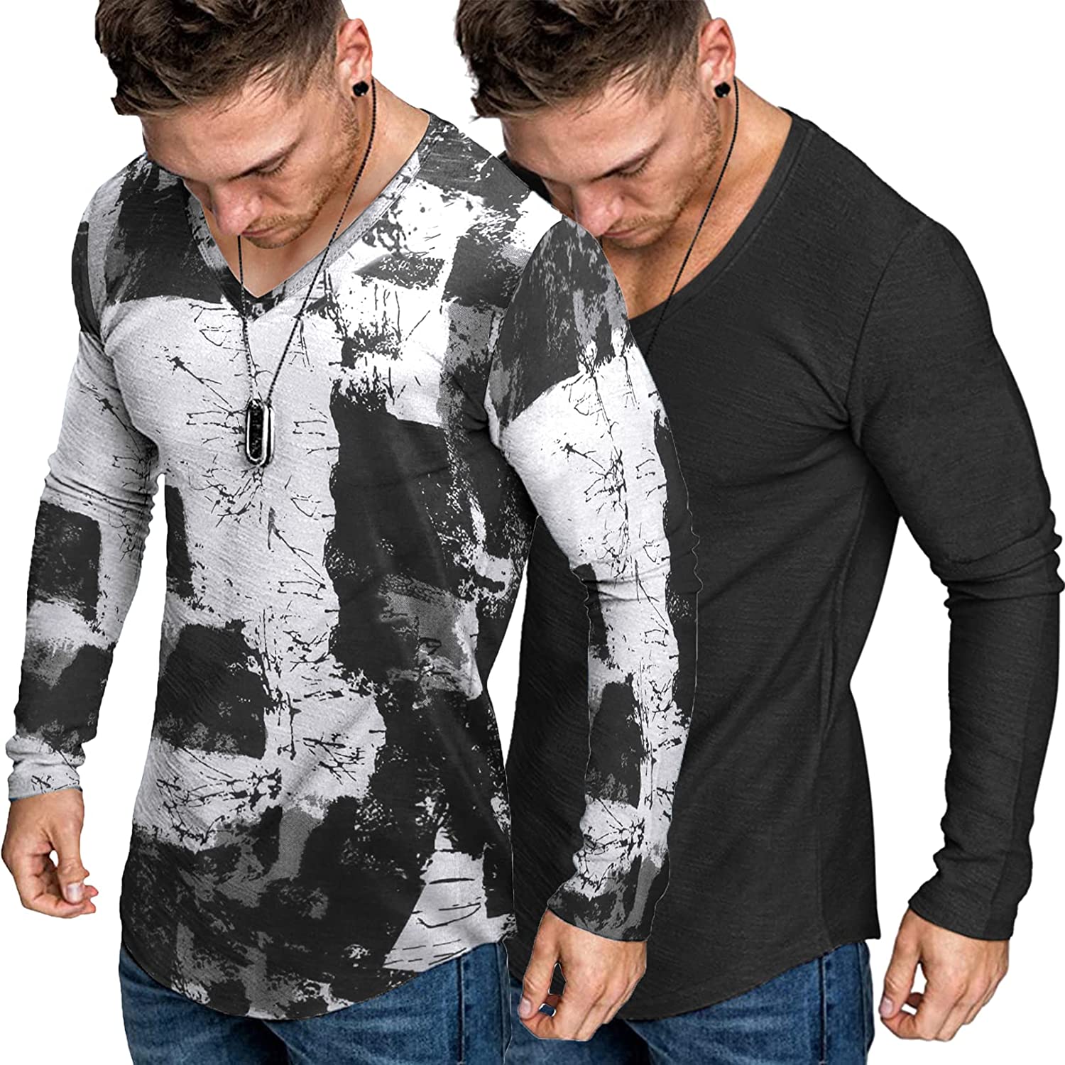 COOFANDY Men's 2 Pack Muscle T-Shirt Stretch Long Sleeve Gym Workout  Bodybuilding Training Tee Shirts Casual Hipster Tops Black/Dark Blue :  : Clothing, Shoes & Accessories