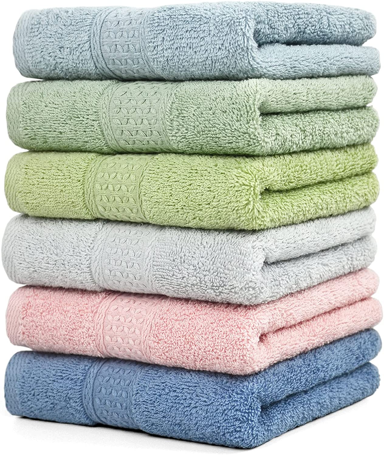 Cleanbear Ultra Soft Hand Towels, 100% Cotton, 6-Pack 6 Colors for  Different Family Members (29 x 13 Inches)