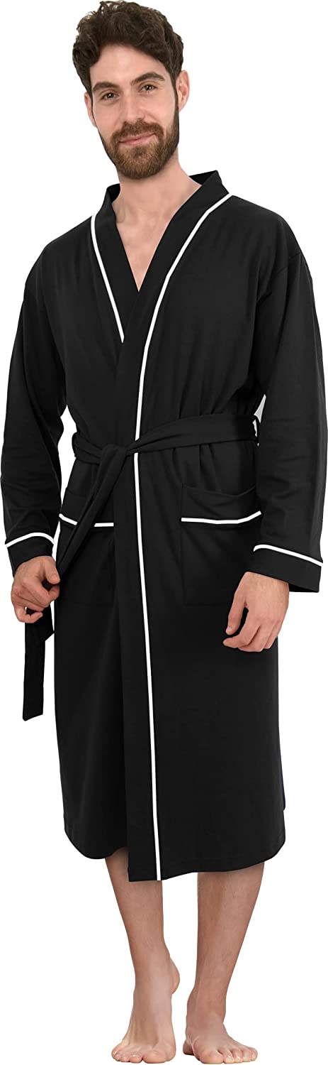 NY Threads Luxurious Mens Knit Robe Cotton Blend Bathrobe, Black, Large at   Men's Clothing store