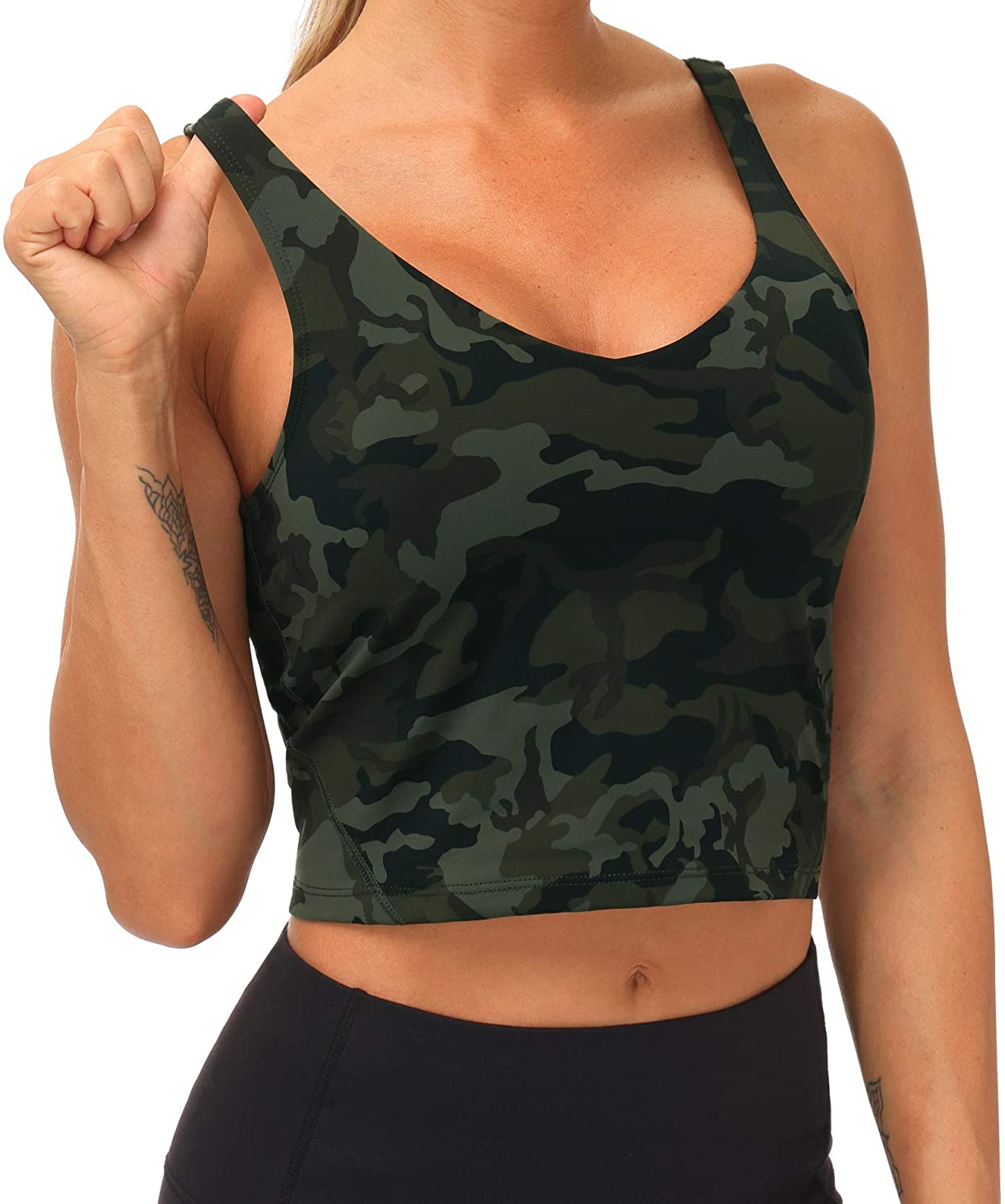 Buy THE GYM PEOPLE Womens Camo Longline Sports Bra Wirefree Padded