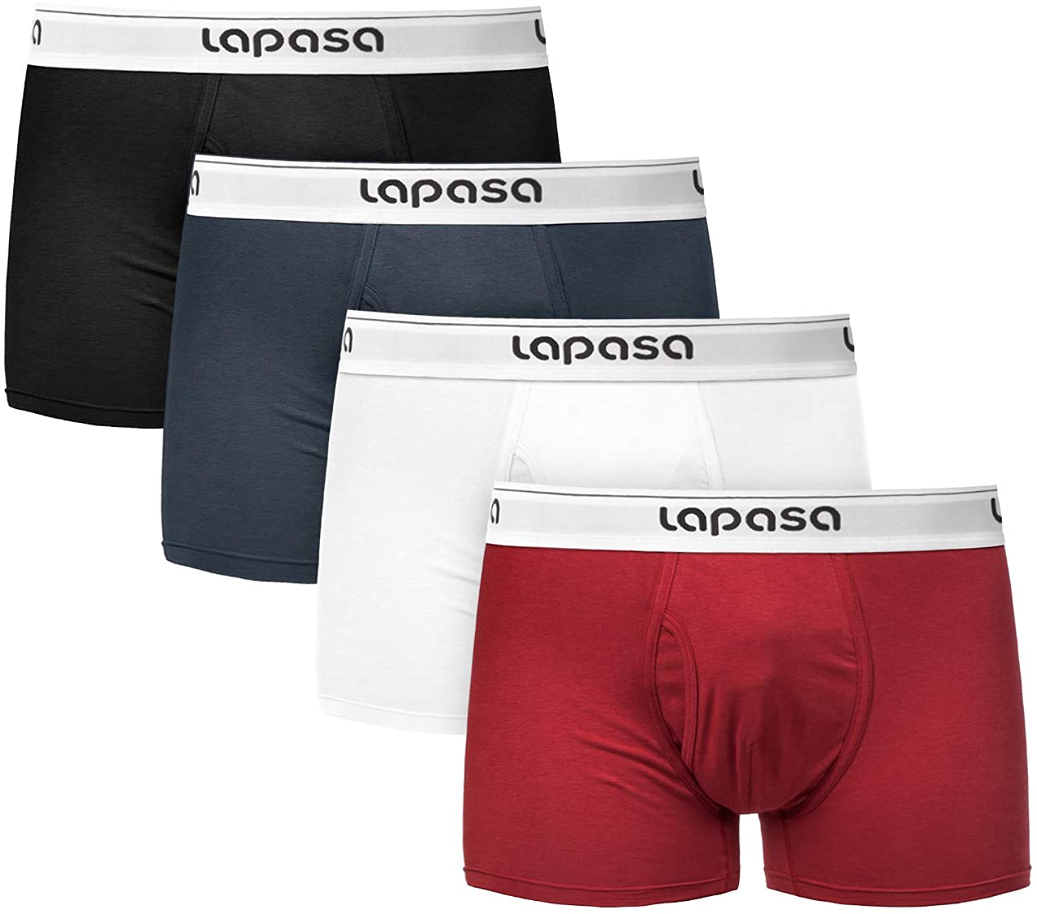 LAPASA Men's Boxer Briefs 4-Pack Cotton Stretch Underwear with Fly Short Leg Comfort Soft M03