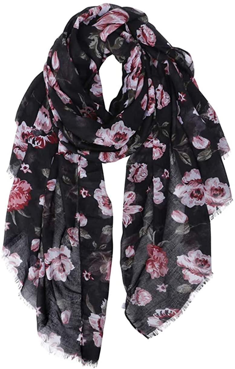 GERINLY Lightweight Scarves Fashion Flowers Print Shawl Wrap for