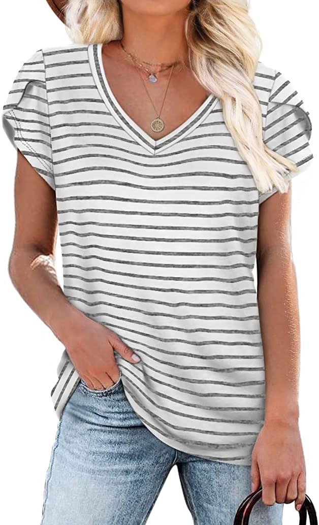 WIHOLL T Shirts for Women Short Sleeve Black and White Striped