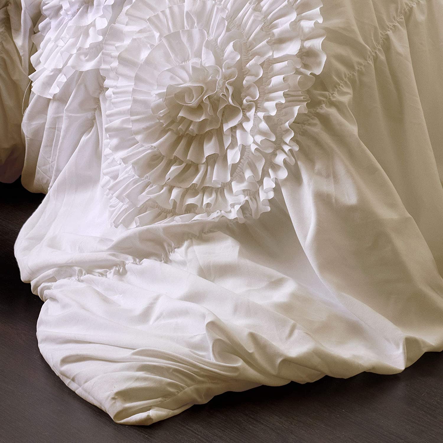 Lush Decor Serena Comforter Ivory Ruched Flower 3 Piece Set, King | eBay