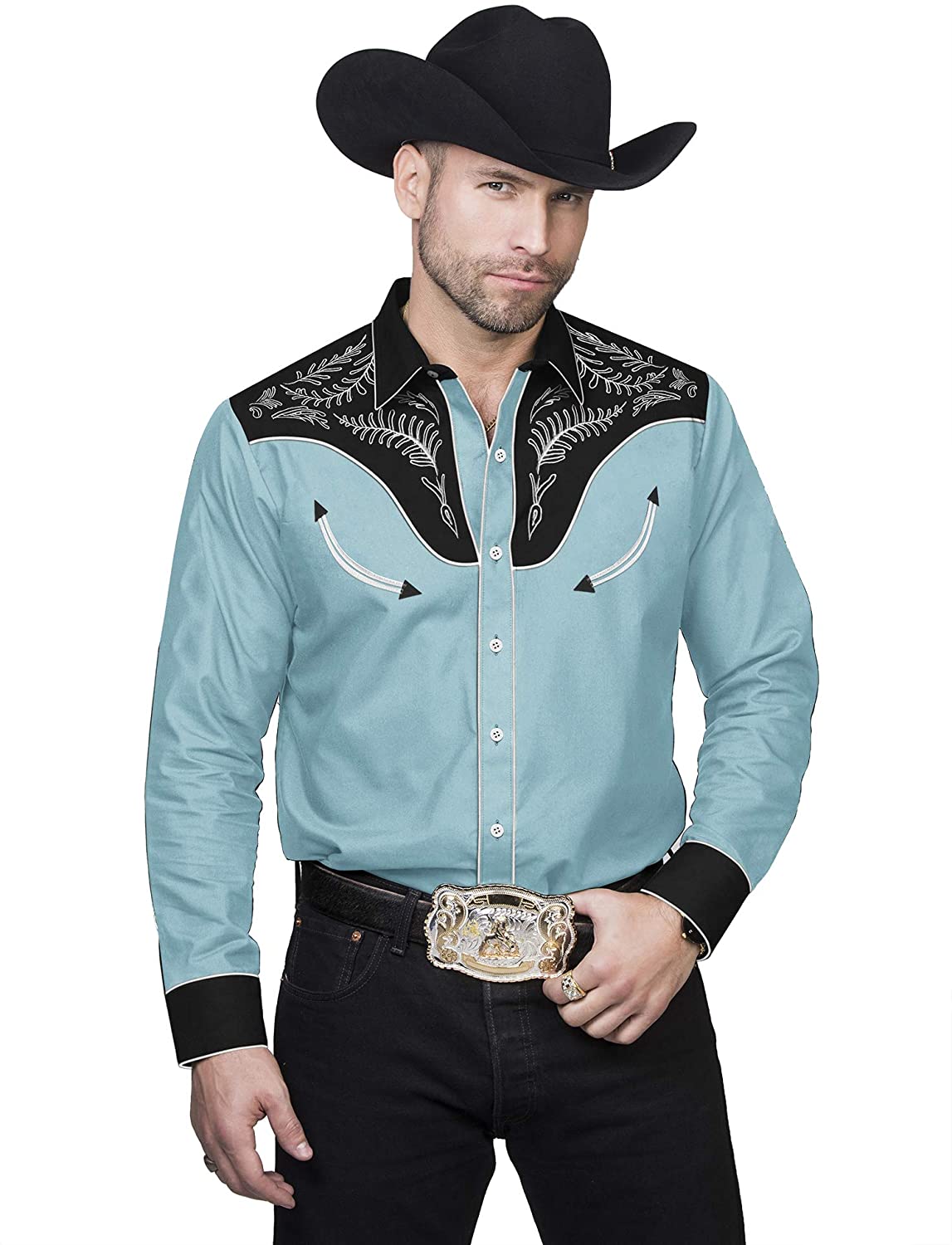COOFANDY Men's Western Cowboy Embroidered Long Sleeve Button Down 