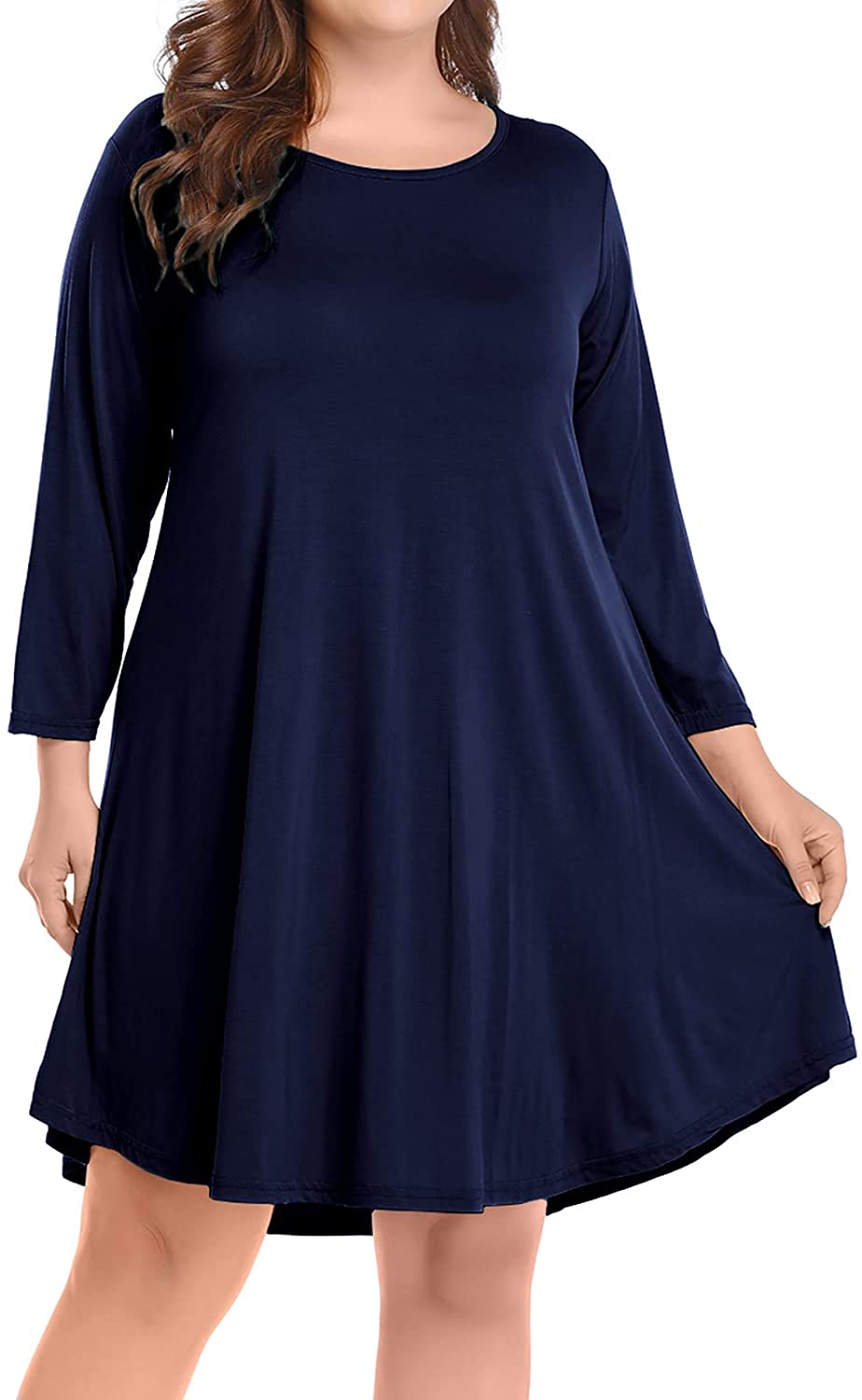 BELAROI Womens Fall Dresses 3/4 Sleeve Casual Swing T-Shirt Dress Plus Size  Loose Tunic