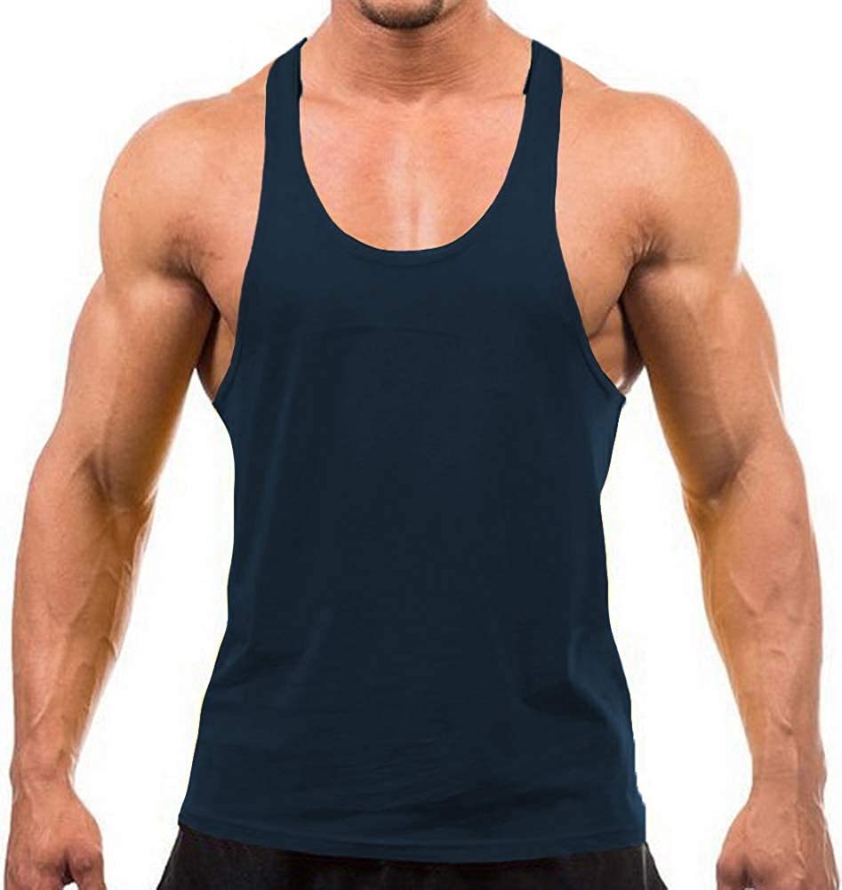 YAKER Men's Gym Tank Tops Y-Back Workout Muscle Tee Athletic Workout ...