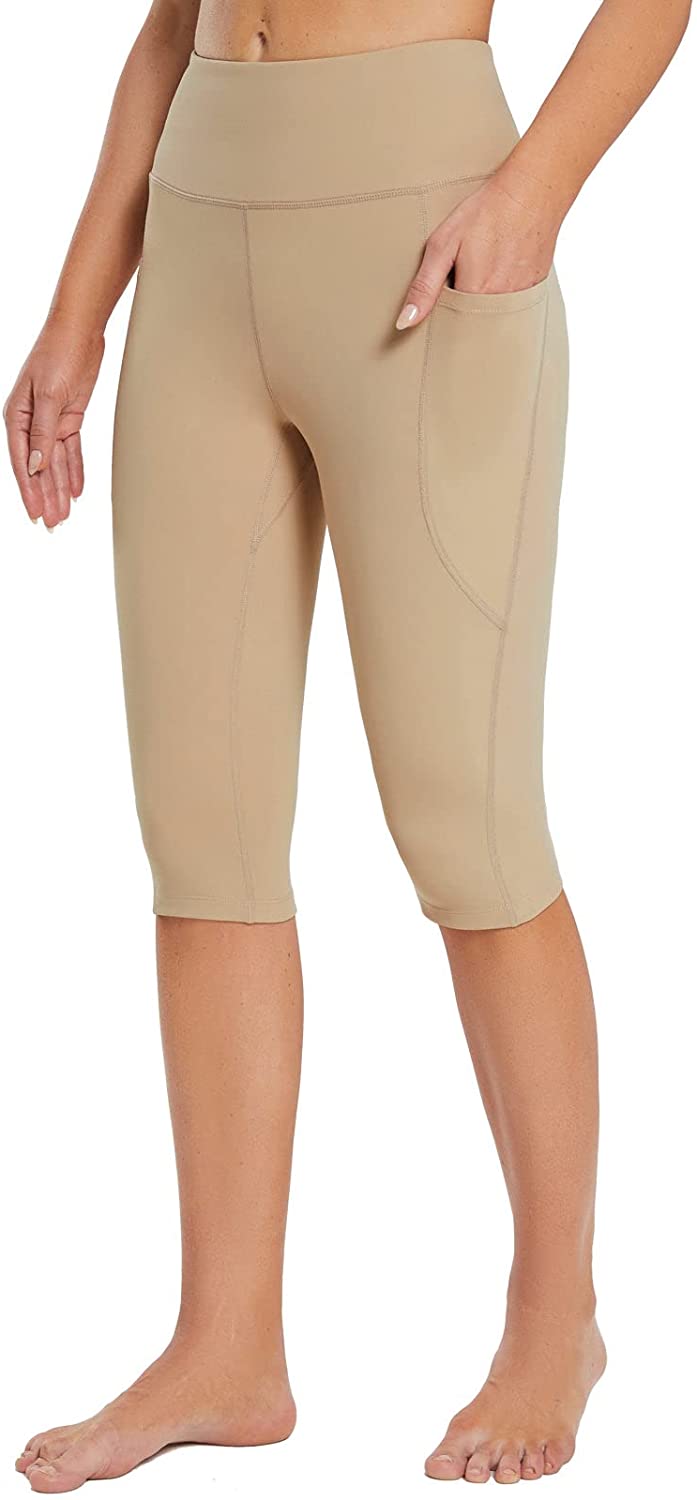 KINPLE Women's Knee Length Cotton Capri Leggings with Pockets