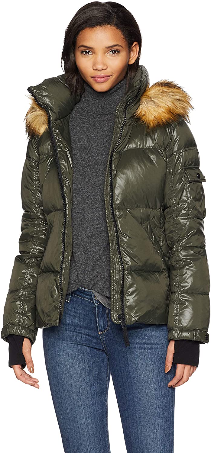 S13 Women's Kylie Down Puffer Jacket with Faux Fur Trimmed Hood | eBay