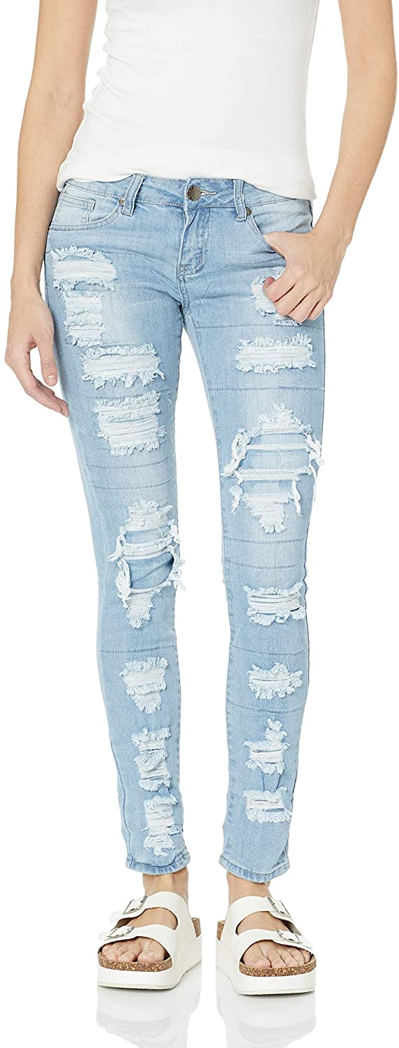 V.I.P.JEANS Women's Juniors Ripped Distressed Repaired Skinny Jeans | eBay