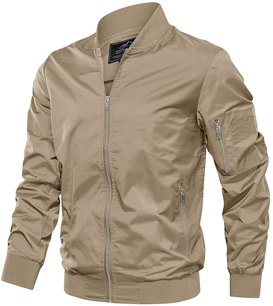 TACVASEN Mens Lightweight Bomber Jacket Classic Flight Military Casual Jacket with Zip Pockets 