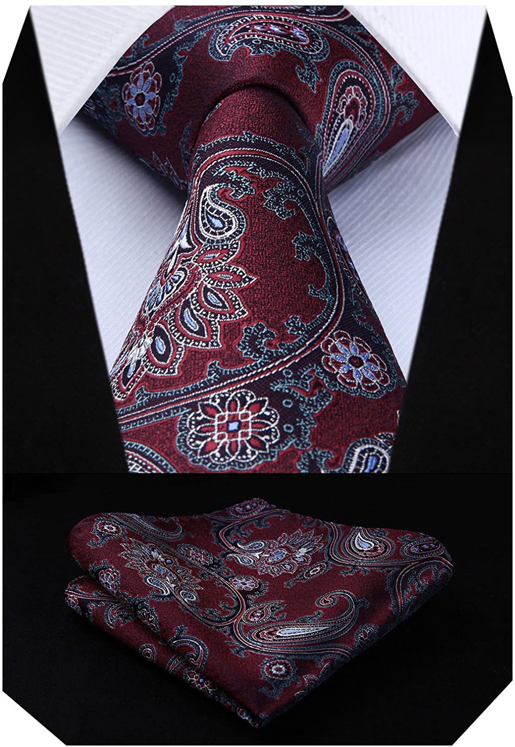 HISDERN Floral Tie for Men Handkerchief Woven Classic Paisley Mens Necktie & Pocket Square Set