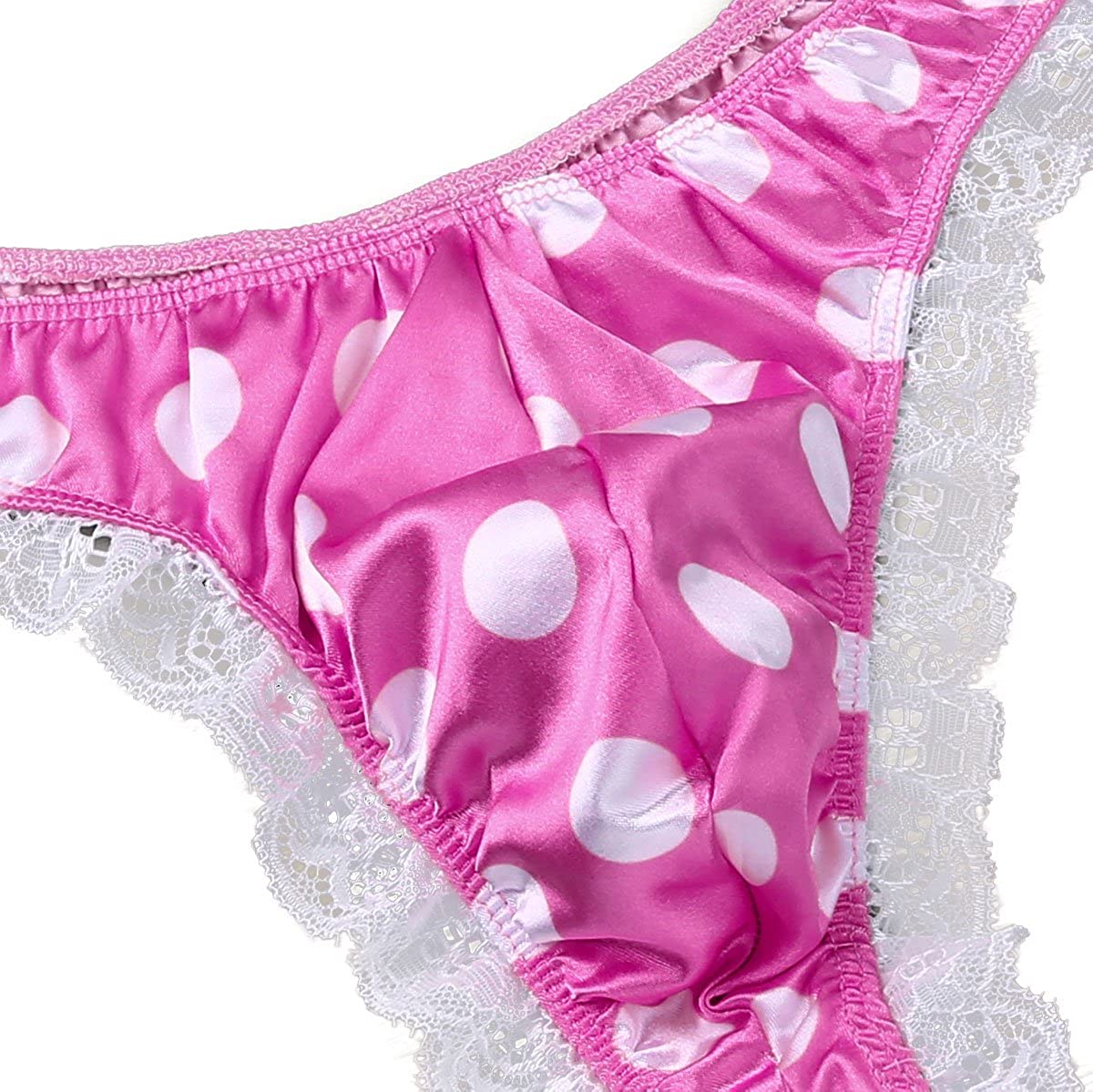 Yizyif Mens Polka Dots Satin Frilly Shiny Sissy Panties Crossdress 2536