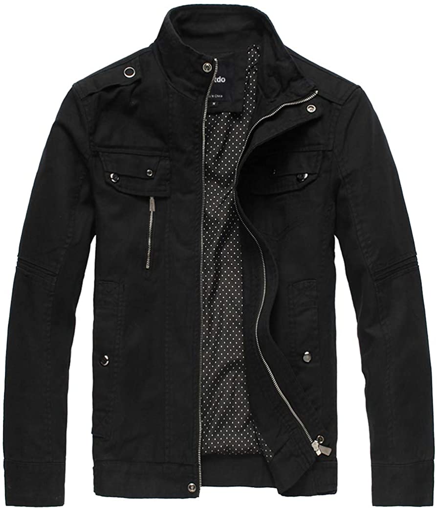 Wantdo Men's Cotton Stand Collar Lightweight Front Zip Jacket | eBay