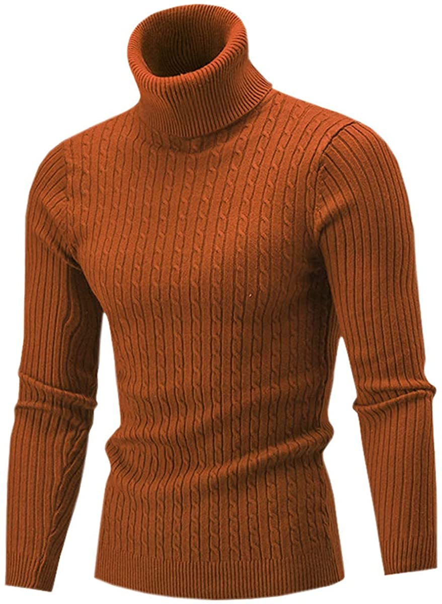 YONGM Mens Slim Turtleneck Pullover Sweaters with Twist Patterned
