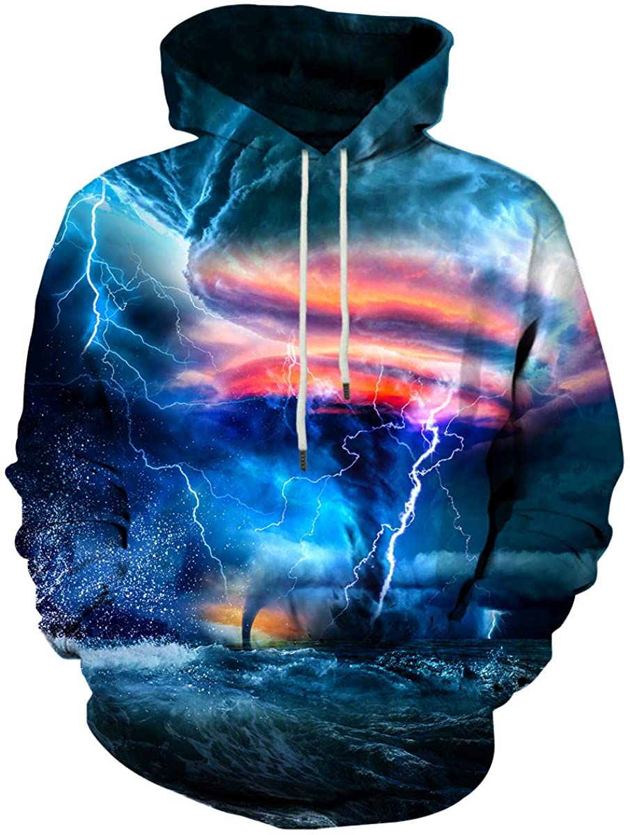 EOWJEED Unisex Realistic 3D Print Galaxy Pullover Hooded Sweatshirt Hoodies with Big Pockets