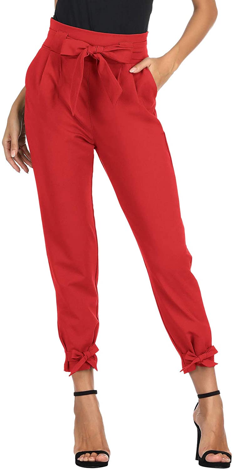 Women Casual Pants With Pockets Lightweight High Waisted Adjustable Tie Knot  Loose Trousers - Walmart.com