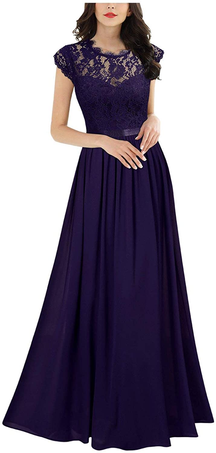 Miusol Womens Formal Floral Lace Cap Sleeve Evening Party Maxi Dress