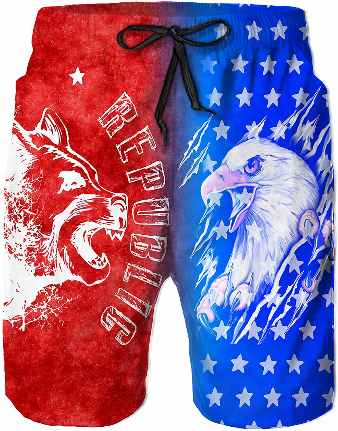 HZamora_H Men Bear Wearing American Flag Summer Breathable Quick-Drying Swim Trunks Beach Shorts Board Shorts