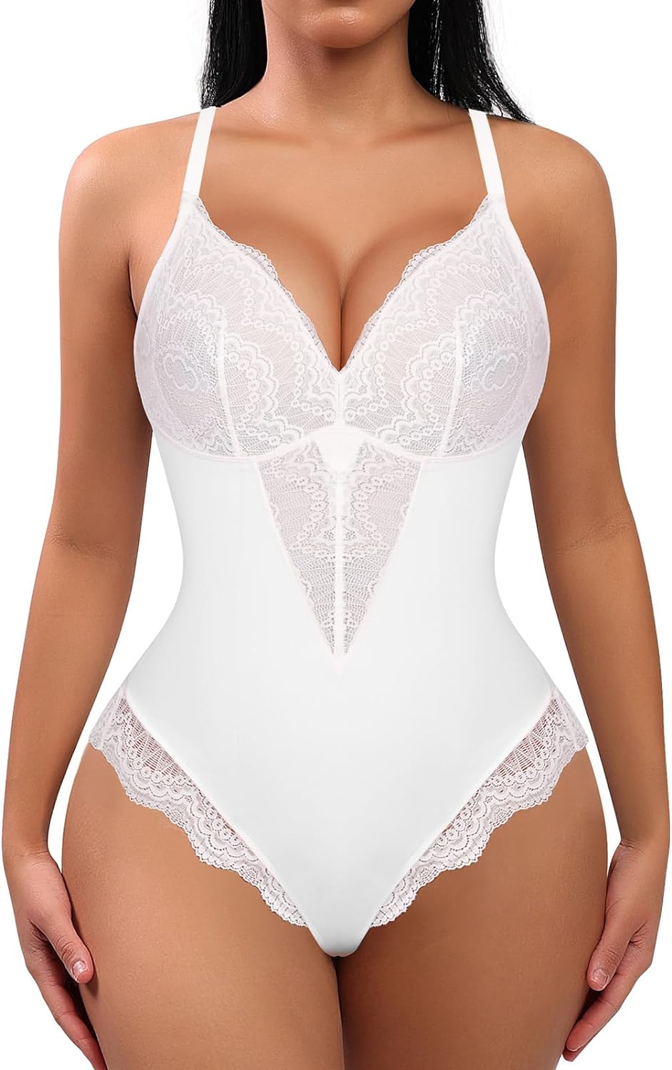 FeelinGirl Bodysuit for Women One Shoulder Cutout Front Tummy Control  Shapewear Bodysuit Sleeveless Thong Tank Top, White, Small : :  Clothing, Shoes & Accessories