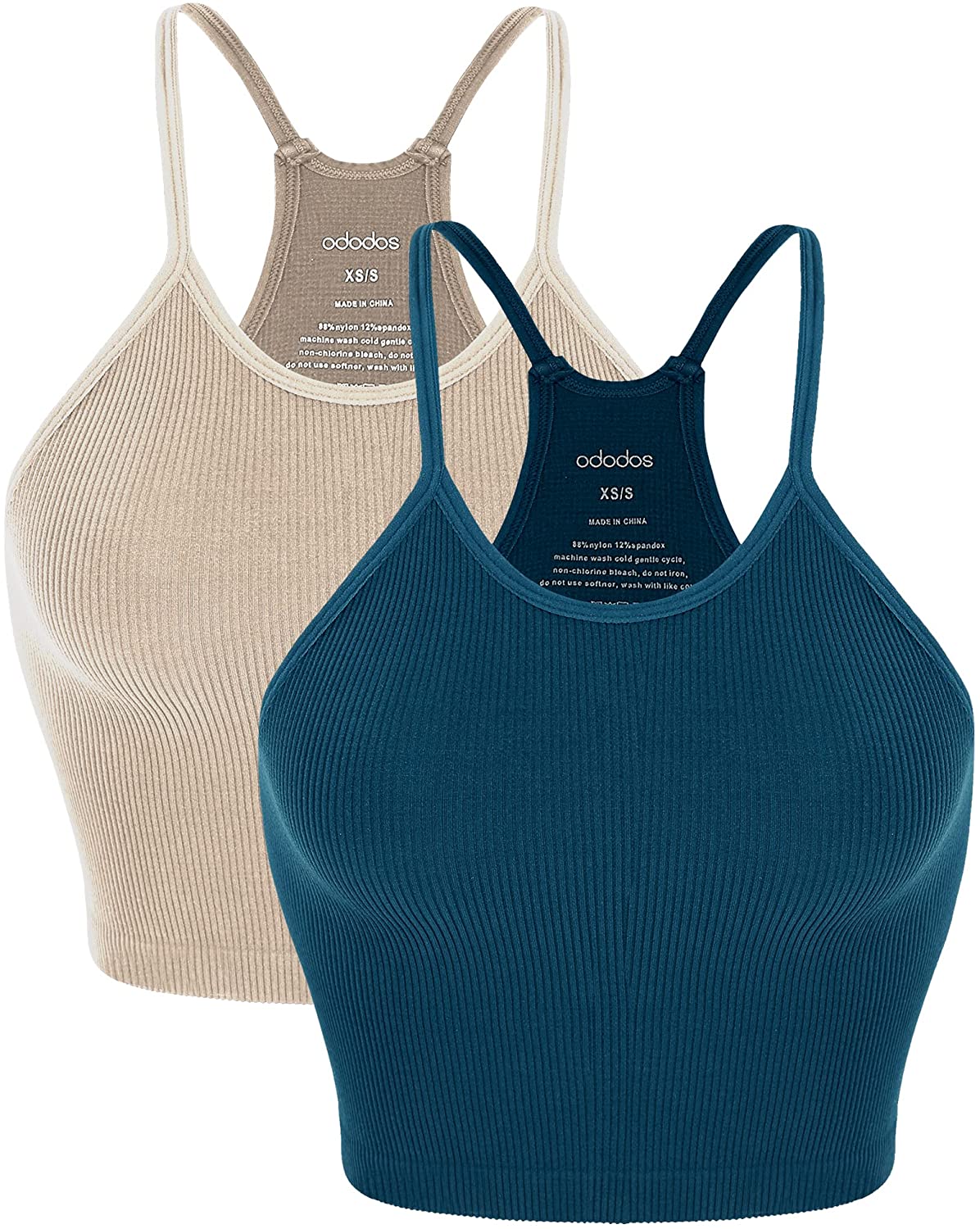 ODODOS Women's Crop 3-Pack Washed Seamless Rib-Knit Camisole Crop Tank Top