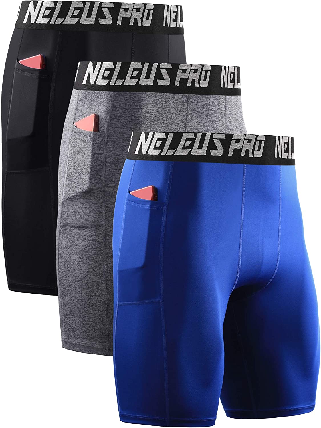  NELEUS Mens Compression Shorts 3 Pack Dry Fit Running Shorts
