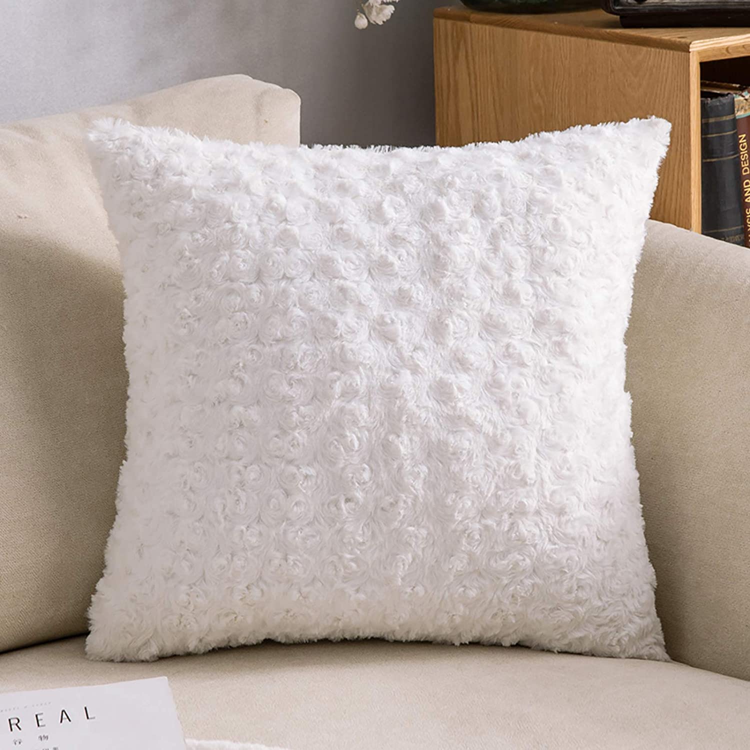MIULEE Pack of 2 Decorative Throw Pillow Covers Luxury Faux Fuzzy Fur Super Soft