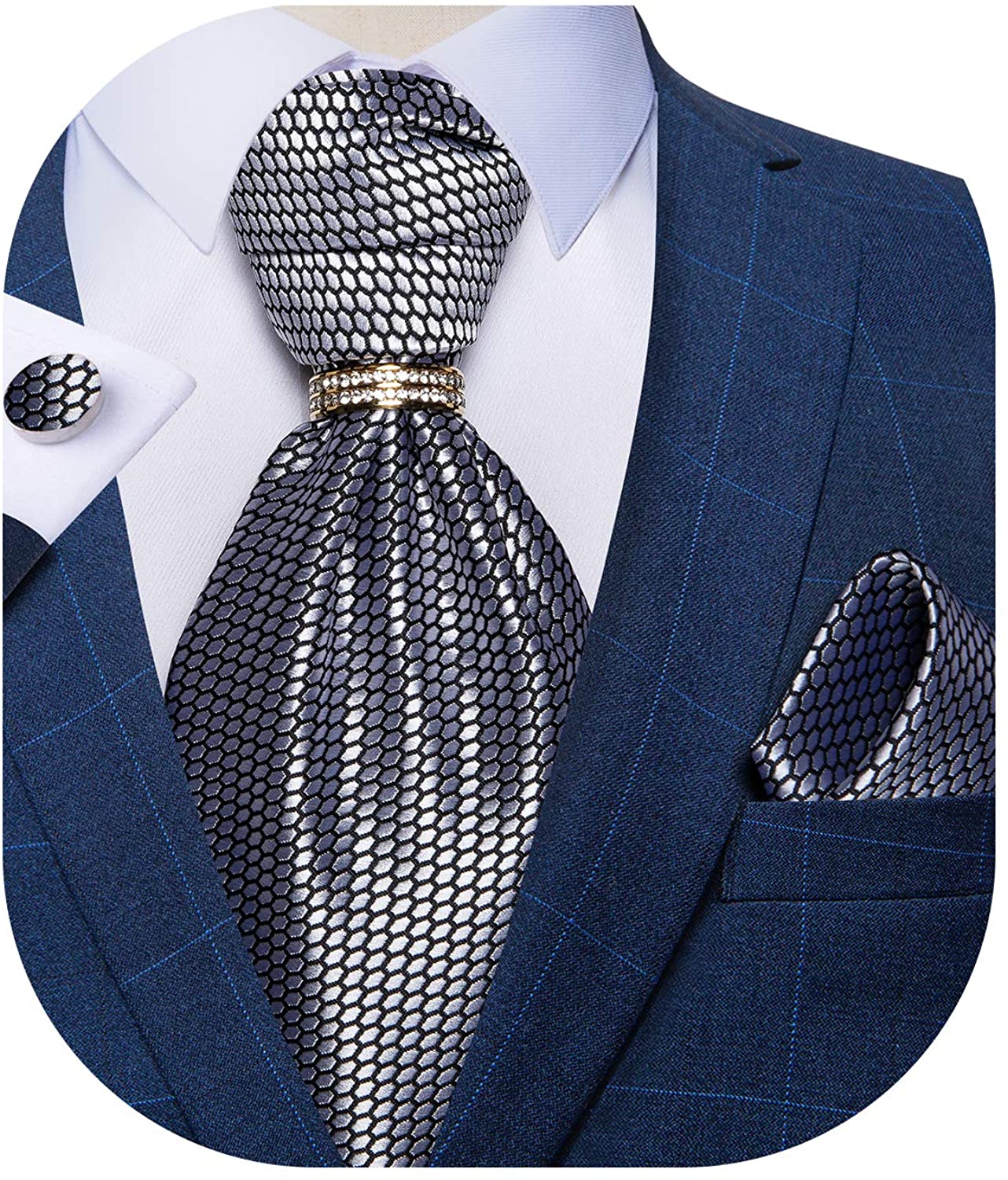 DiBanGu Paisley Cravat for Men, 4 PCS Woven Ascot Tie Pocket