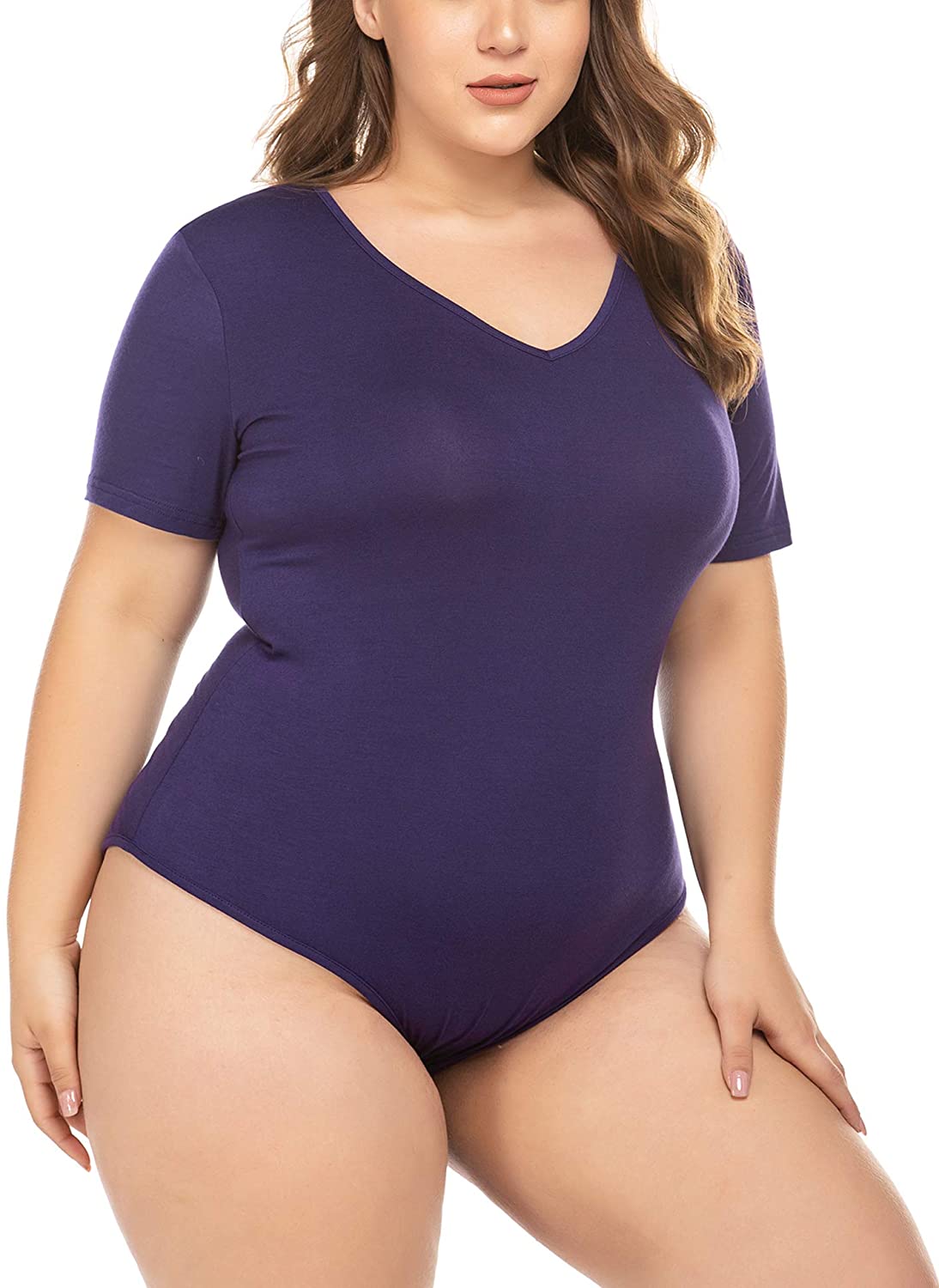 IN'VOLAND Womens Plus Size Bodysuit Long Sleeve Stretchy Leotard