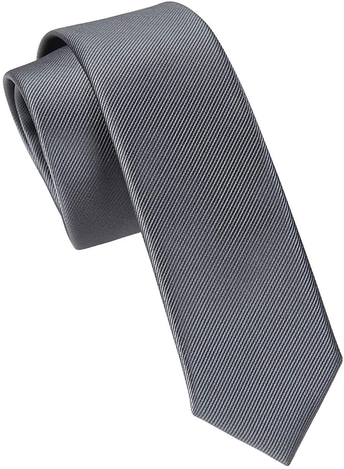 DQT Woven Plain Solid Check Silver Formal Slim Clip On Tie & Hanky Set 