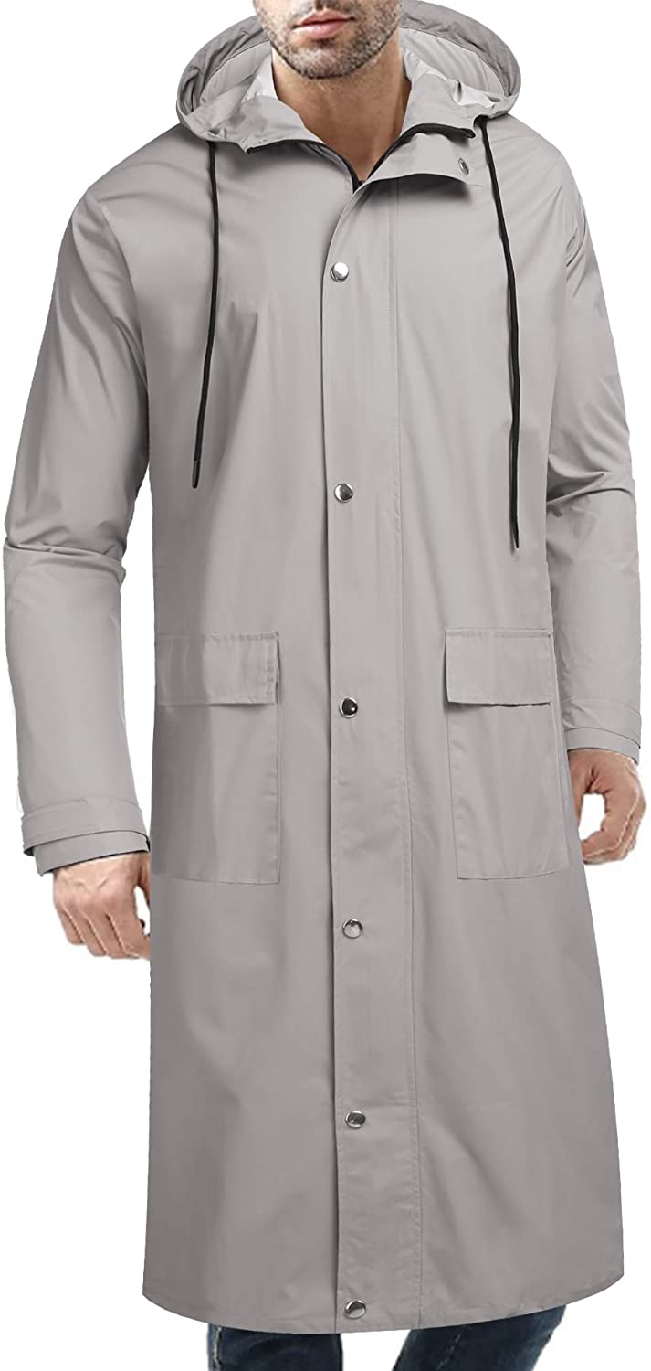 COOFANDY Men's Waterproof Rain Jacket with Hood Lightweight Packable Outdoor Long Raincoat 