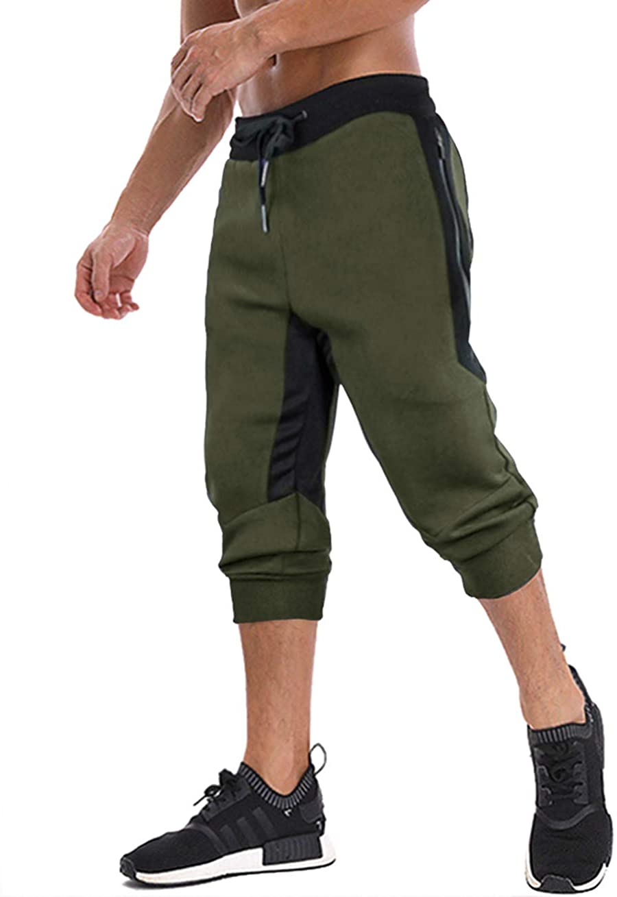 MAGNIVIT Men's Short Shorts Workout Gym Cotton Capri Pants with Zipper  Pockets Army Green : : Clothing, Shoes & Accessories