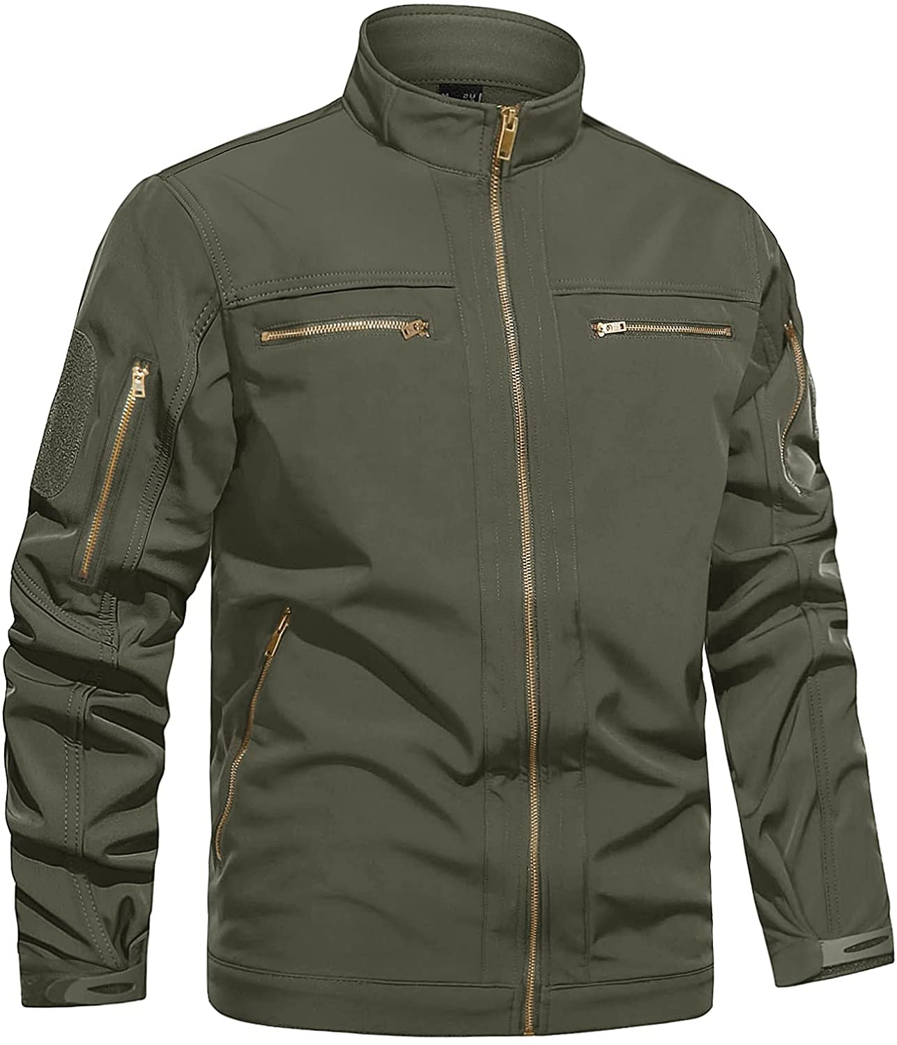 TACVASEN Mens Tactical Jacket Stand Collar Water Resistant Softshell Fleece Liner Jacket Coat with 6 Zipper Pockets 