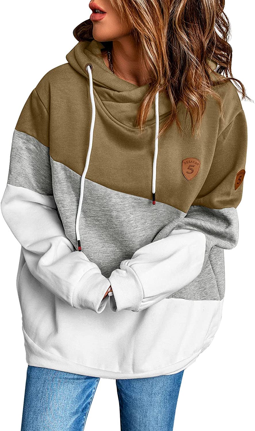  Happy Sailed Womens Cowl Neck Color Block Hoodies Long Sleeve  Casual Sweatshirts Drawstring Hooded Pullover Top Multicolor S : Clothing,  Shoes & Jewelry