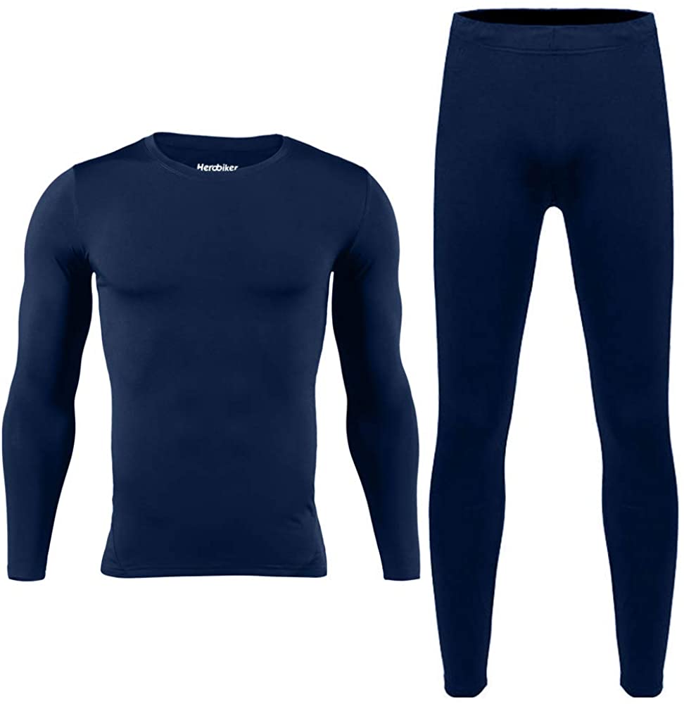 Buy HEROBIKER Men Cotton Thermal Underwear Set Motorcycle Skiing Winter  Warm Base Layers Tight Long Johns Tops & Pants Set Black M at