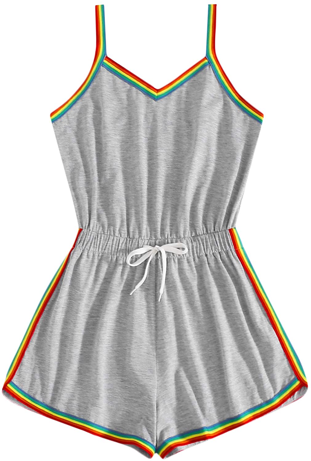 Milumia Women Casual Rainbow Stripe Print Cami Romper Knot High Waist Sport Jumpsuit 