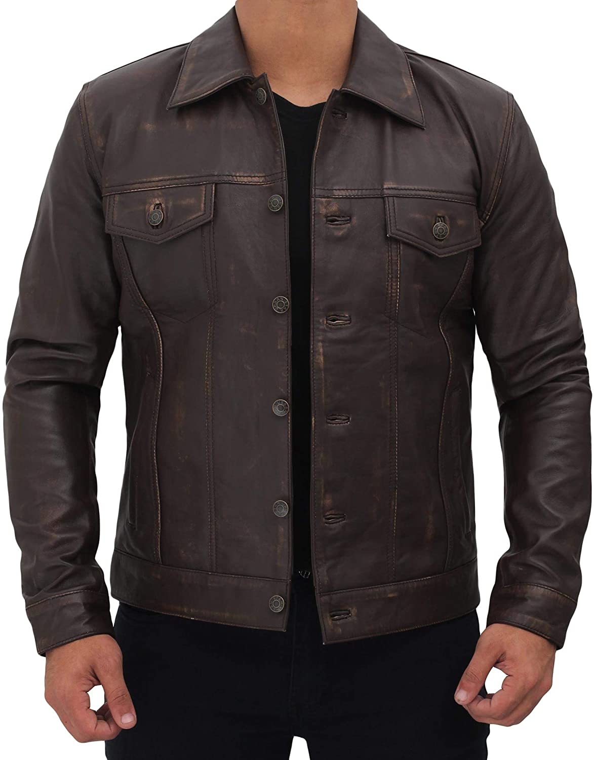 Vintage Trucker Jacket Men - Real Lambskin Mens Leather Jackets | eBay