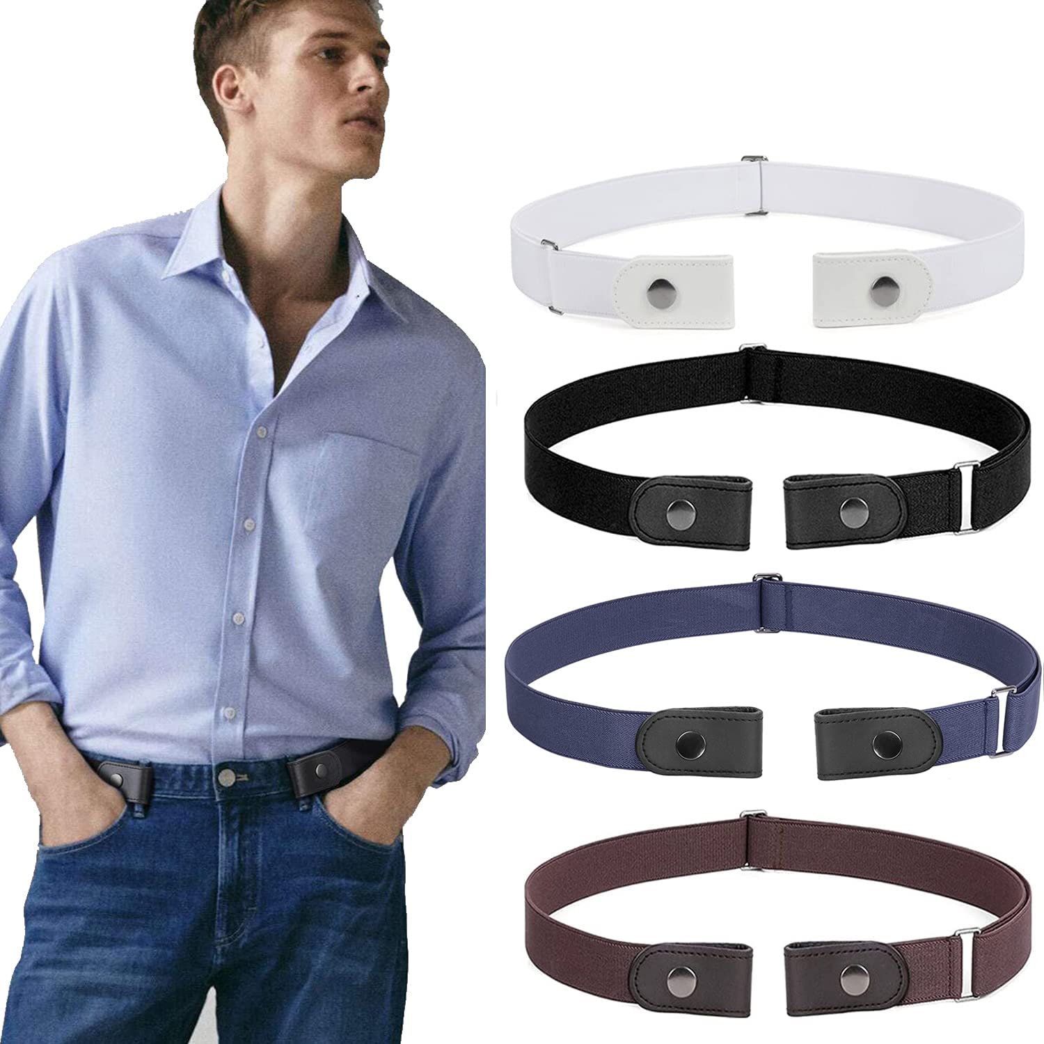 WERFORU 3 Pack 4 Pack No Buckle Invisible Stretch Belt Buckle-Free Elastic  Belt for Women and Men