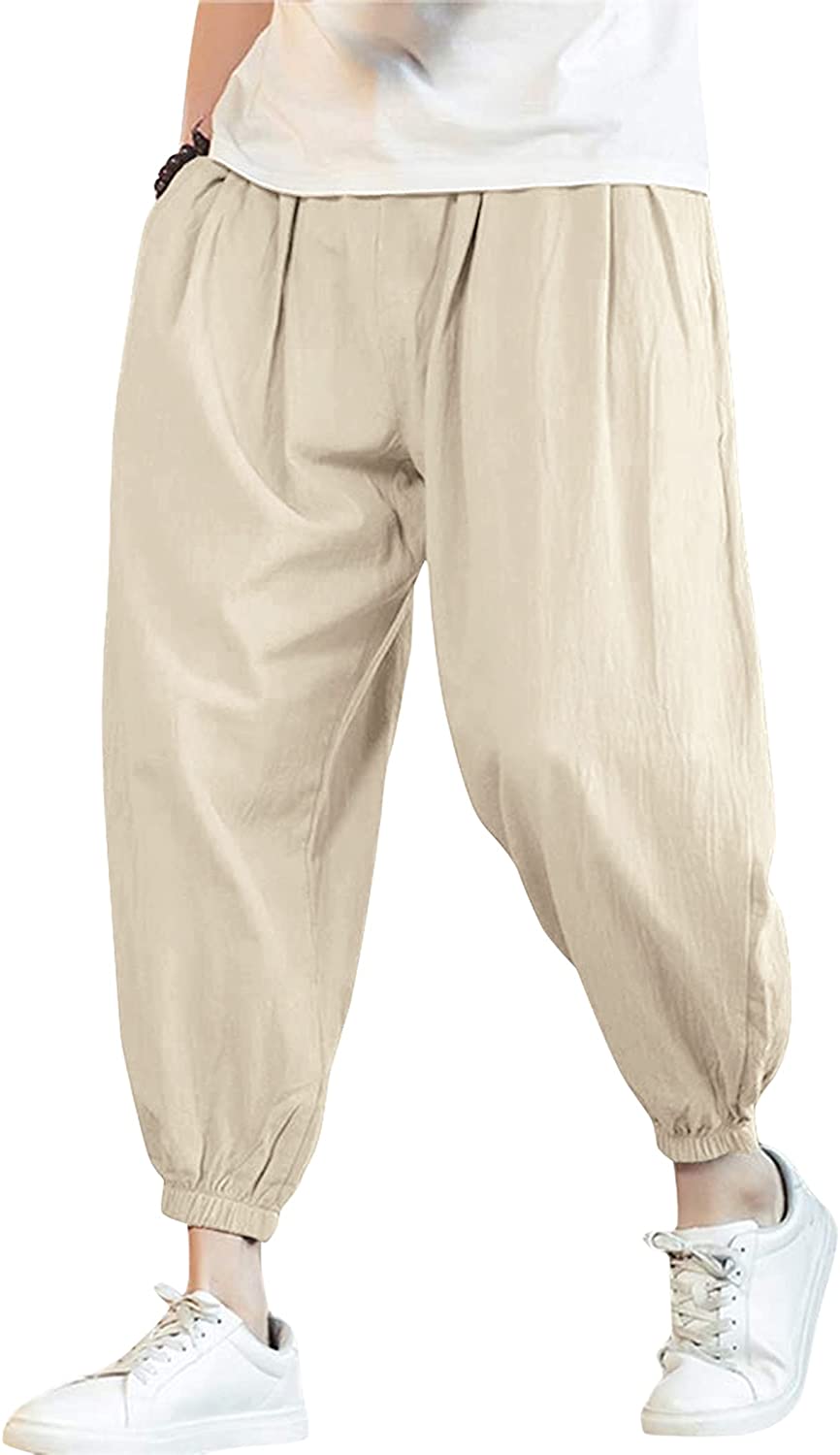 COOFANDY Men Cotton Linen Yoga Pant Casual Drawstring Loose Fit Baggy Harem Pant 
