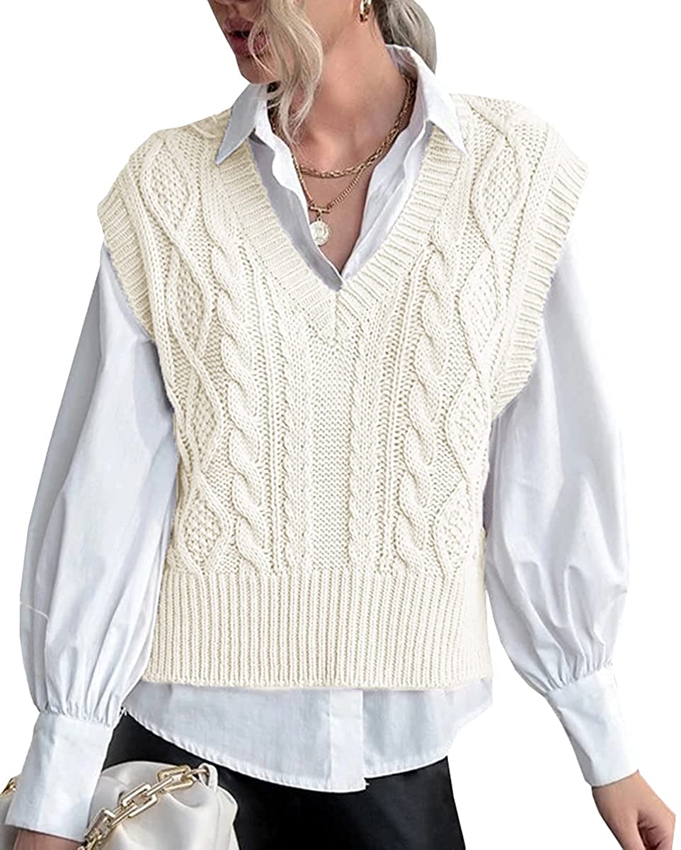 Sweater Vest for Women V Neck Sleeveless Knit Solid Casual Ribbed Preppy  Pullove