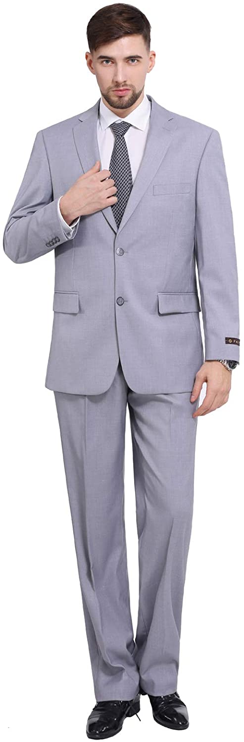 P&L Men's Suits 2-Piece Classic Fit 2 Button Office Dress Suit Jacket Blazer & Pleated Pants Set 